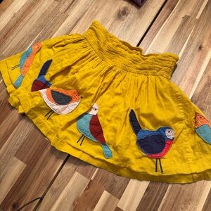 Mini Boden Applique Colorful Bird Embroidered Yellow Skirt 7-8